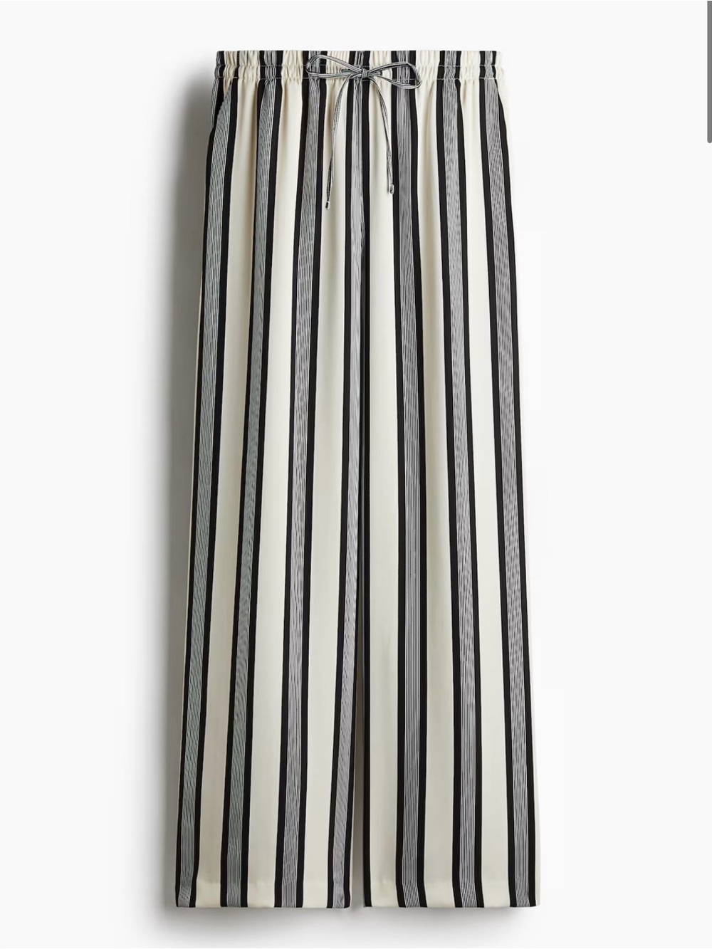 H&M Women’s Striped Wide Leg Pants Size L Black White Drawstring Elastic Waist